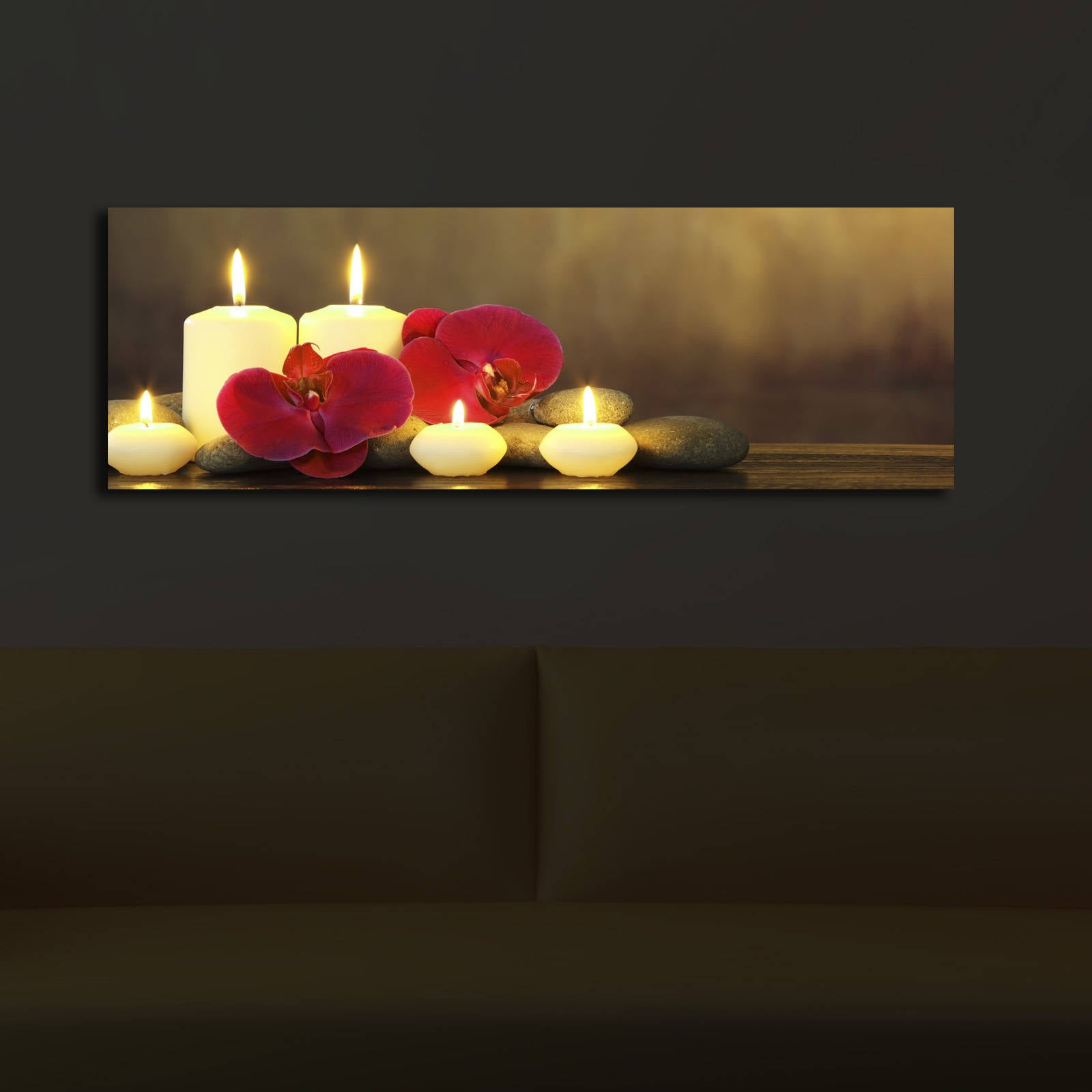 Pintura em tela decorativa com iluminação LED, 30 x 90 cm, 100% camurça, moldura de madeira (3 cm), alimentada por bateria com interruptor liga/desliga | Perfeito para decoração de casa