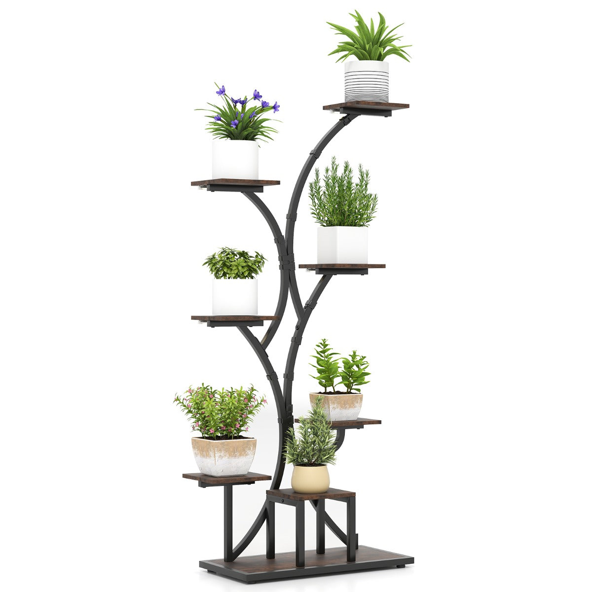 Suporte de 8 Níveis para Plantas com Luzes de Crescimento Ajustáveis e Temporizador para Varanda Sala 67 x 30 x 146 cm Castanho e Preto