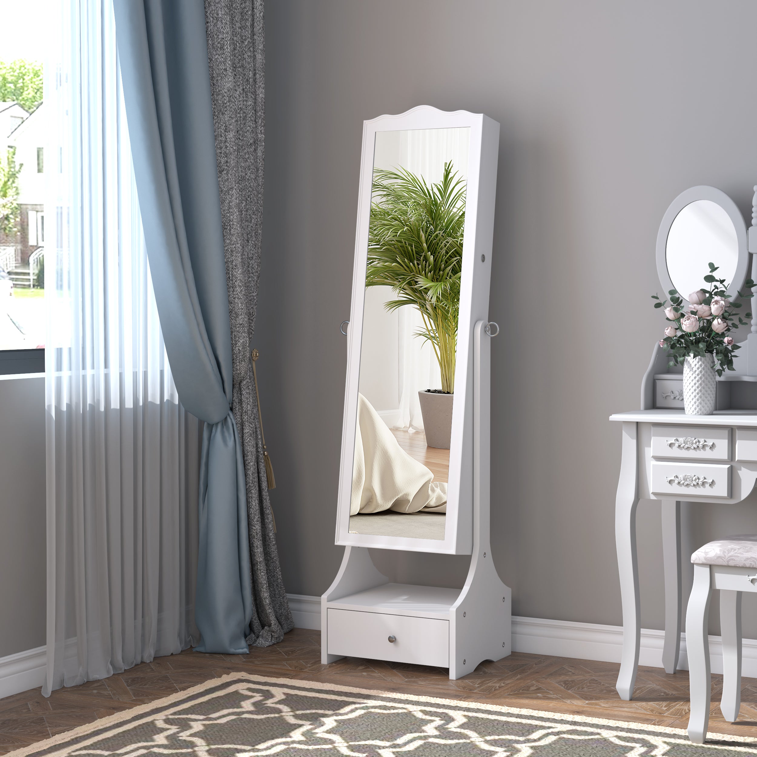 Joalheiro com Espelho – 45x36x150 cm – Branco – MDF