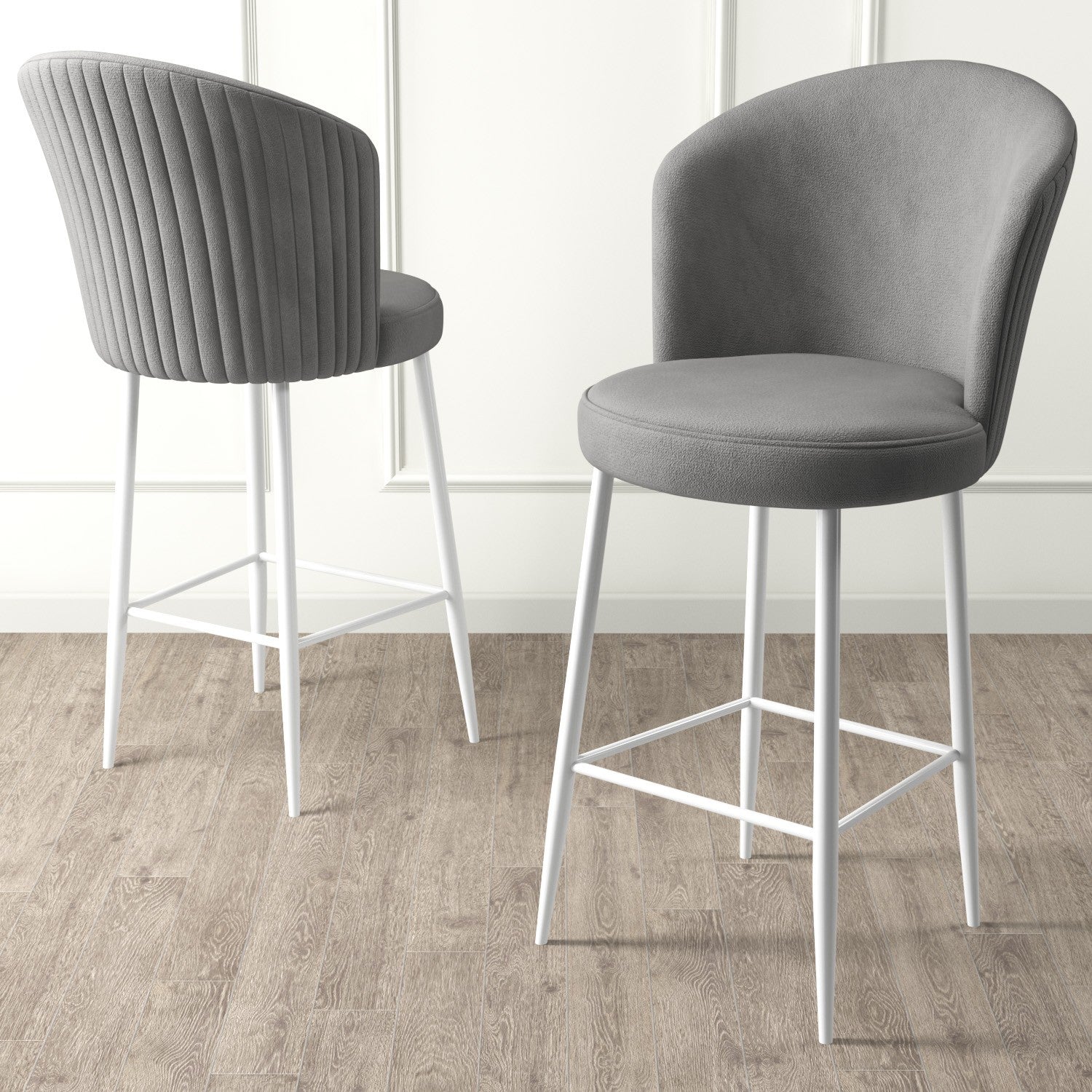 Conjunto de Bancos de Bar – 46 cm x 107 cm x 40 cm – Cinza e Branco – Metal