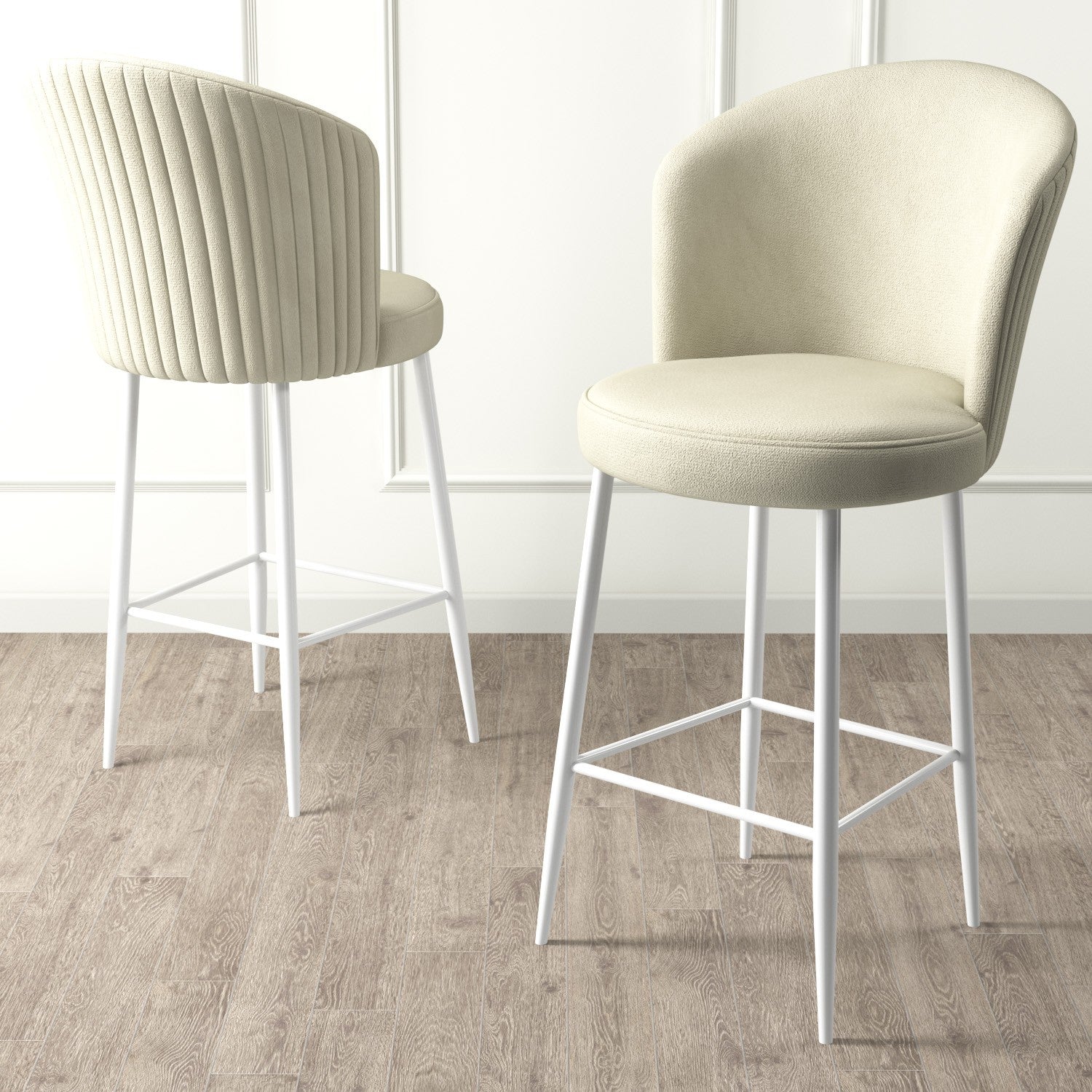 Conjunto de bancos de bar – 6 peças – Creme e Branco – Metal
