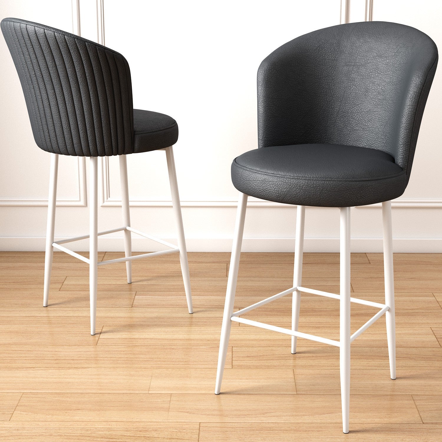 Conjunto de bancos de bar – 46x40x107 cm – Antracite e Branco – Metal e Couro Sintético