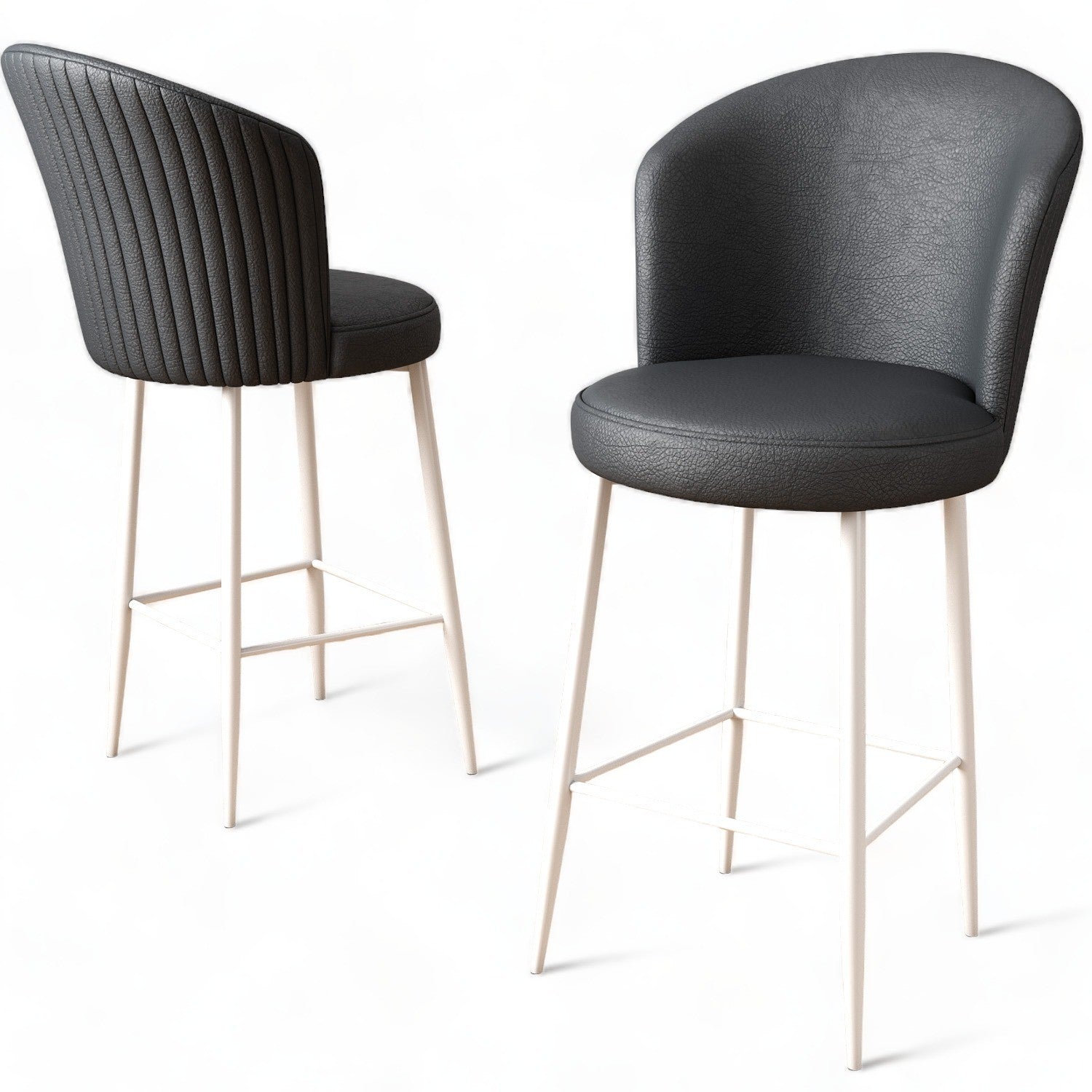 Conjunto de bancos de bar – 46x40x107 cm – Antracite e Branco – Metal e Couro Sintético