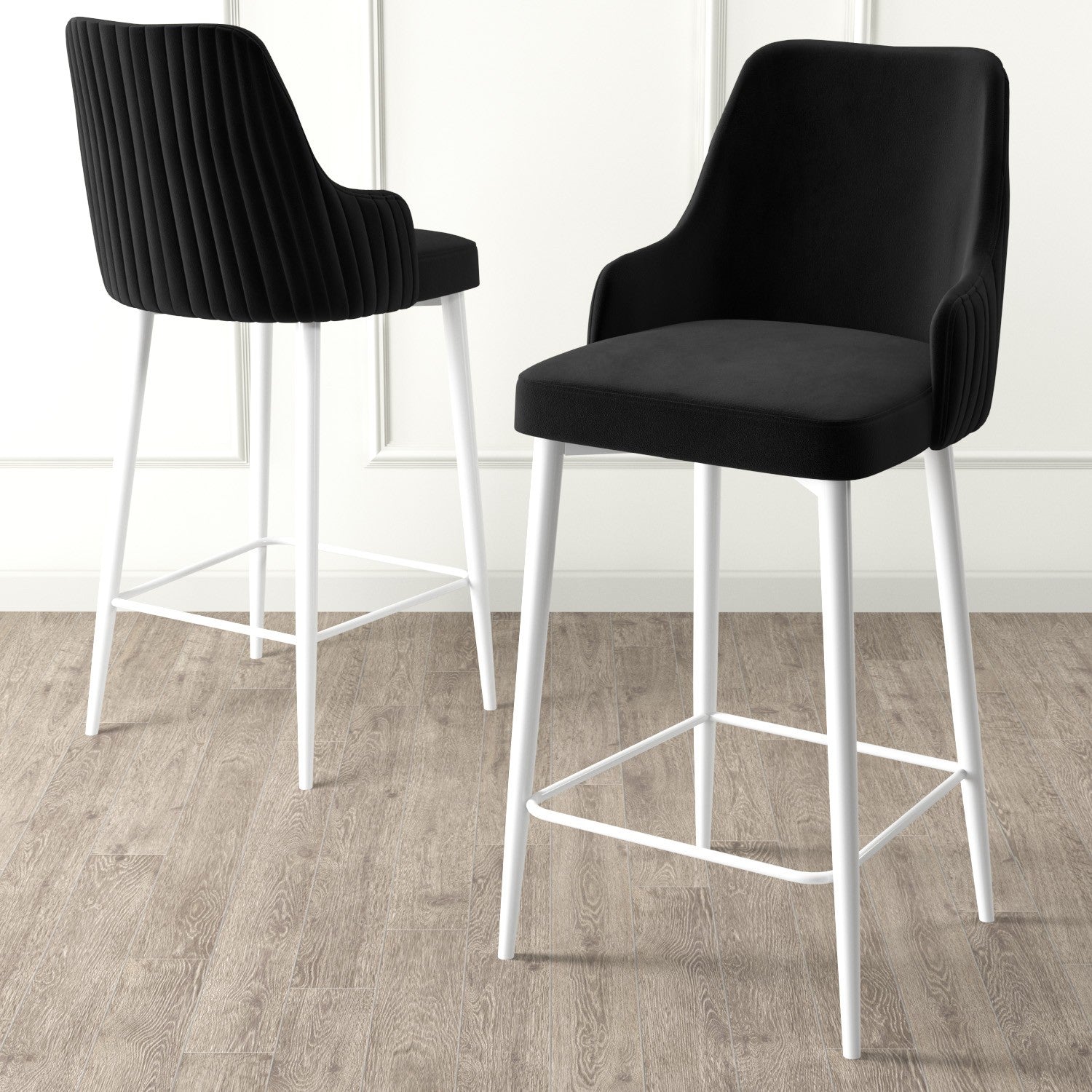 Conjunto de bancos de bar – 45 cm x 105 cm x 43 cm – Preto e Branco – Metal