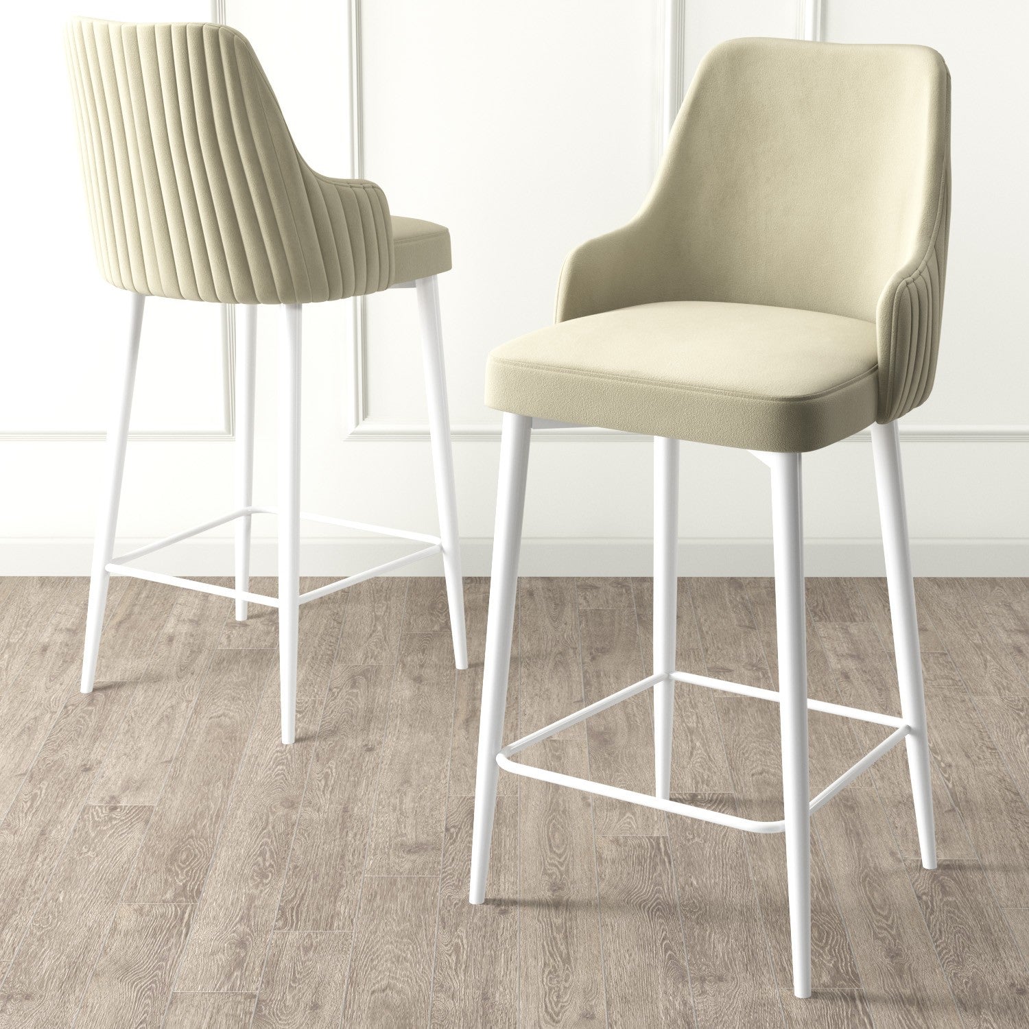 Conjunto de bancos de bar – 6 peças – Creme e Branco – Metal