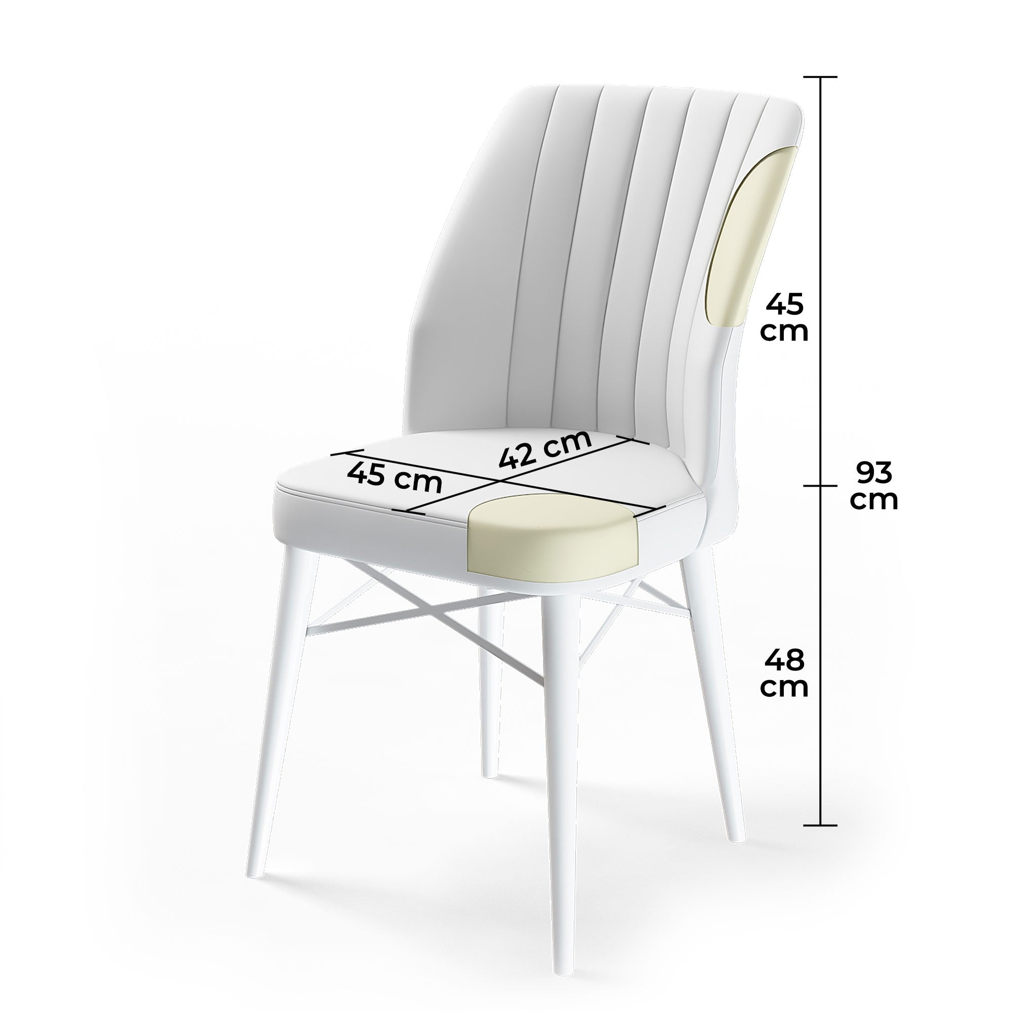 Conjunto de cadeiras de jantar – 45 cm largura, 93 cm altura, 42 cm profundidade – Fumaça e Branco – Metal e madeira