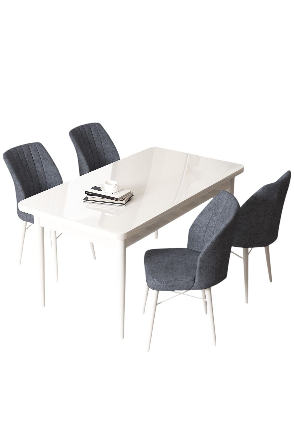 Conjunto de mesa de jantar e cadeiras (5 peças)-Arp-Fumaça Branca