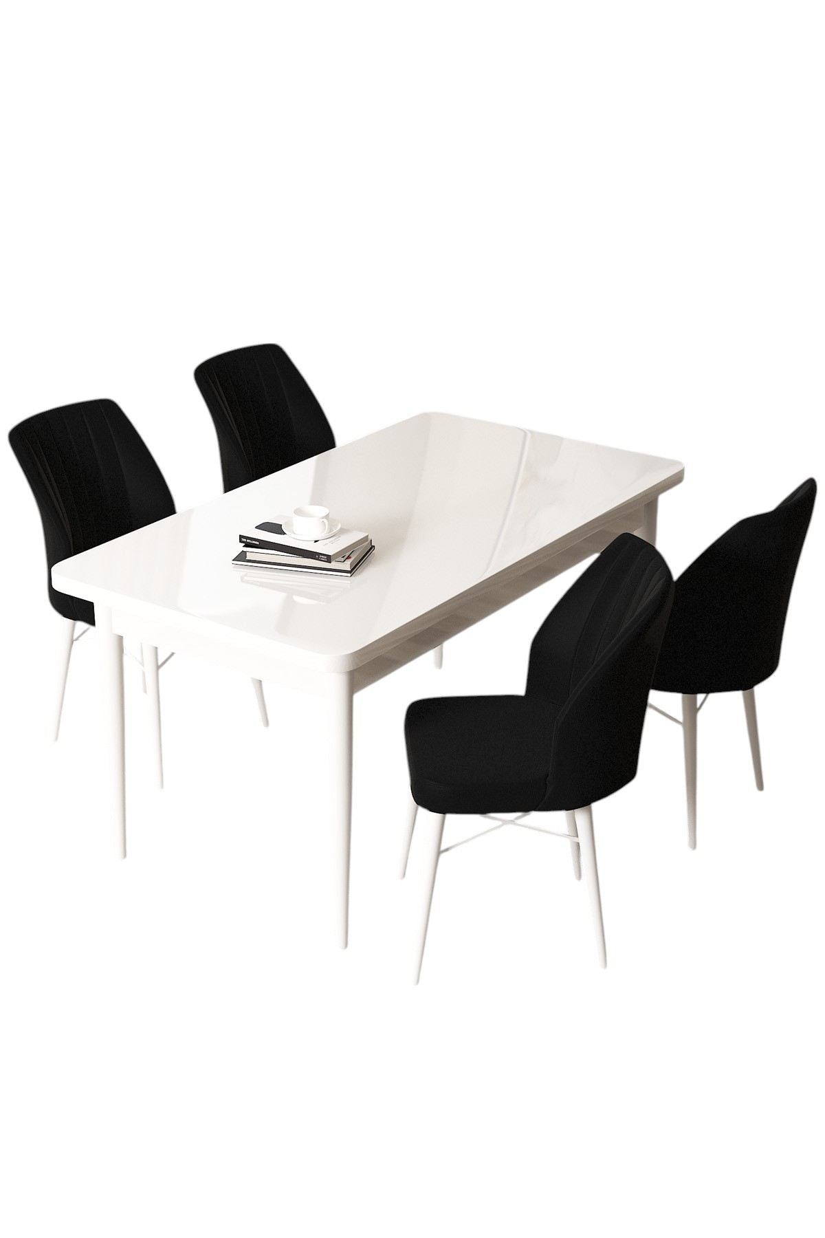 Conjunto de mesa de jantar e cadeiras (5 peças)-Arp-Branco
Preto
