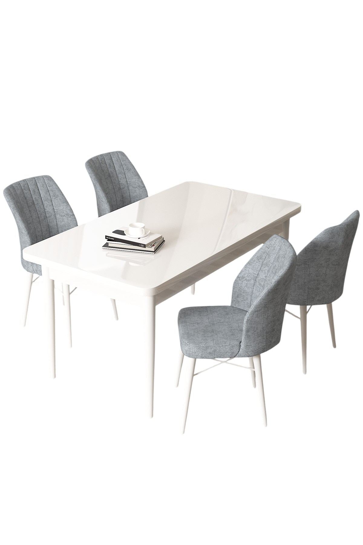 Conjunto de mesa de jantar e cadeiras (5 peças)-Arp-Branco
Cinza