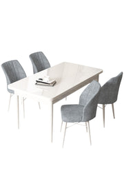 Conjunto de Mesa de Jantar e Cadeiras (5 peças) – 110x71x76 cm – Branco e Cinza – Aglomerado