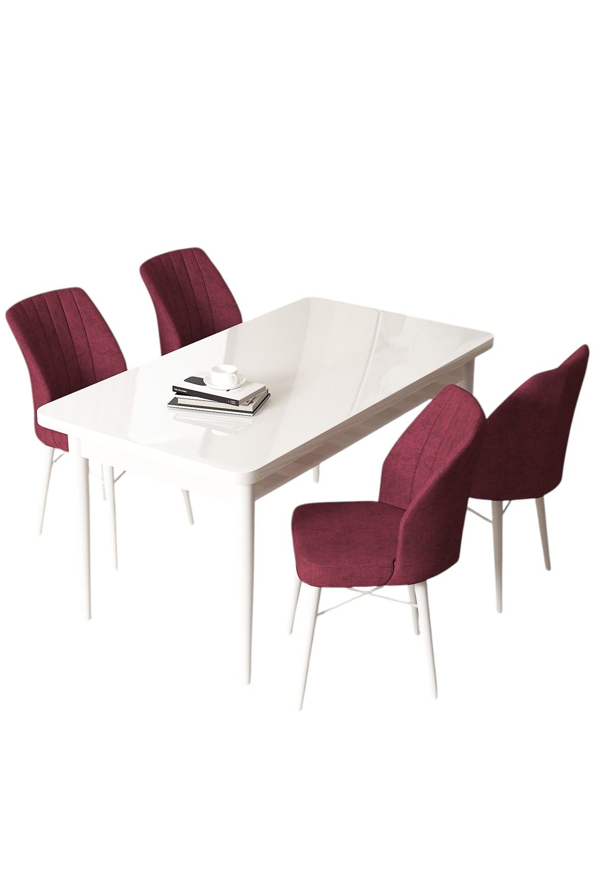 Conjunto de mesa de jantar e cadeiras (5 peças)-Arp-Branco
Bordô