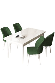 Conjunto de mesa de jantar e cadeiras (5 peças) – 110 cm x 76 cm x 71 cm – Branco e Cáqui – Aglomerado com pernas em madeira e estrutura em metal