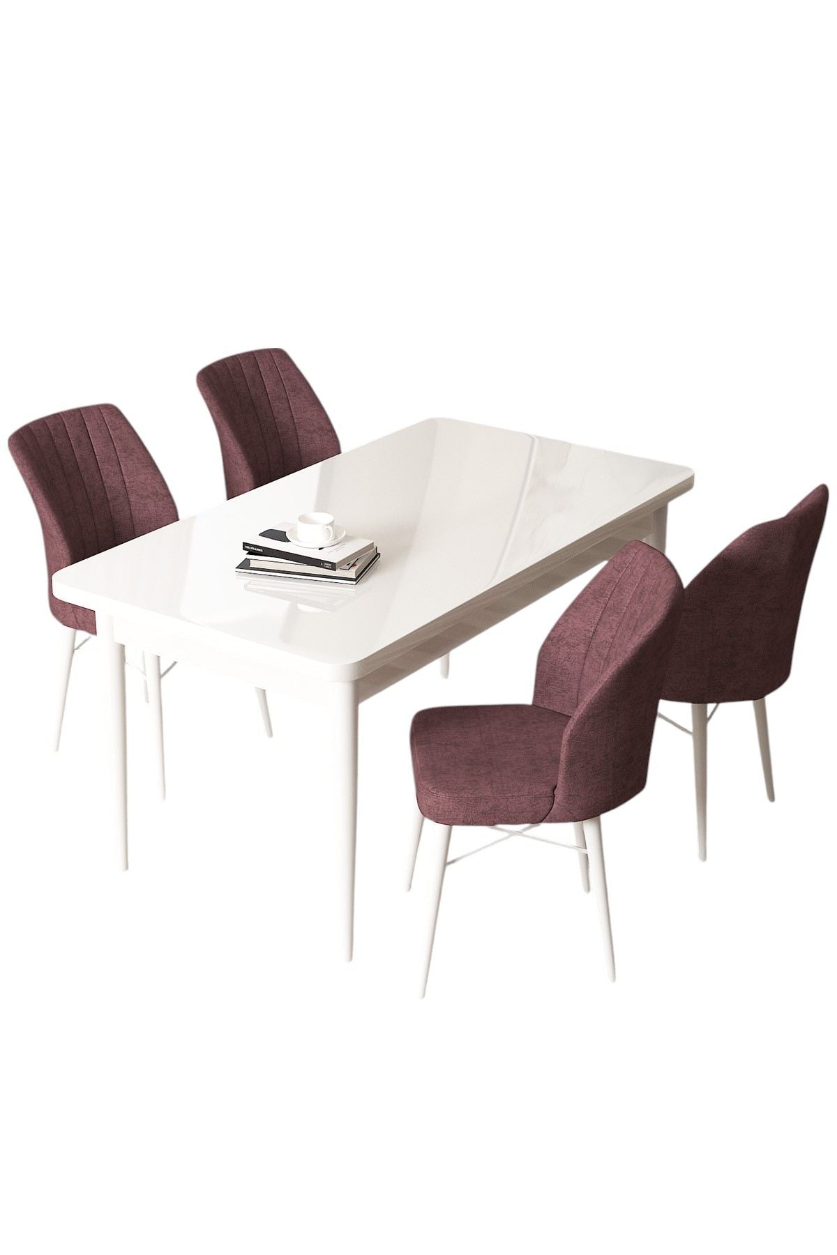 Conjunto de mesa de jantar e cadeiras (5 peças)-Arp-Branco
Rosa empoeirado