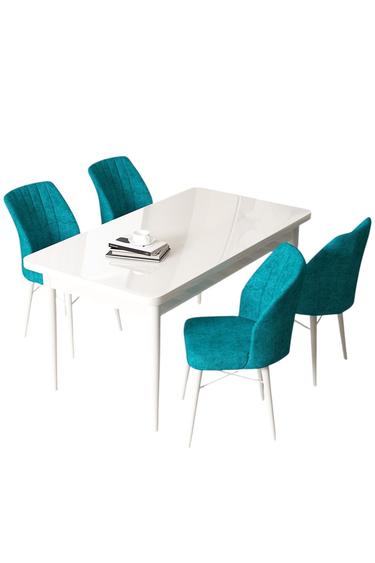 Conjunto de mesa de jantar e cadeiras (5 peças)-Arp-Branco
Turquesa