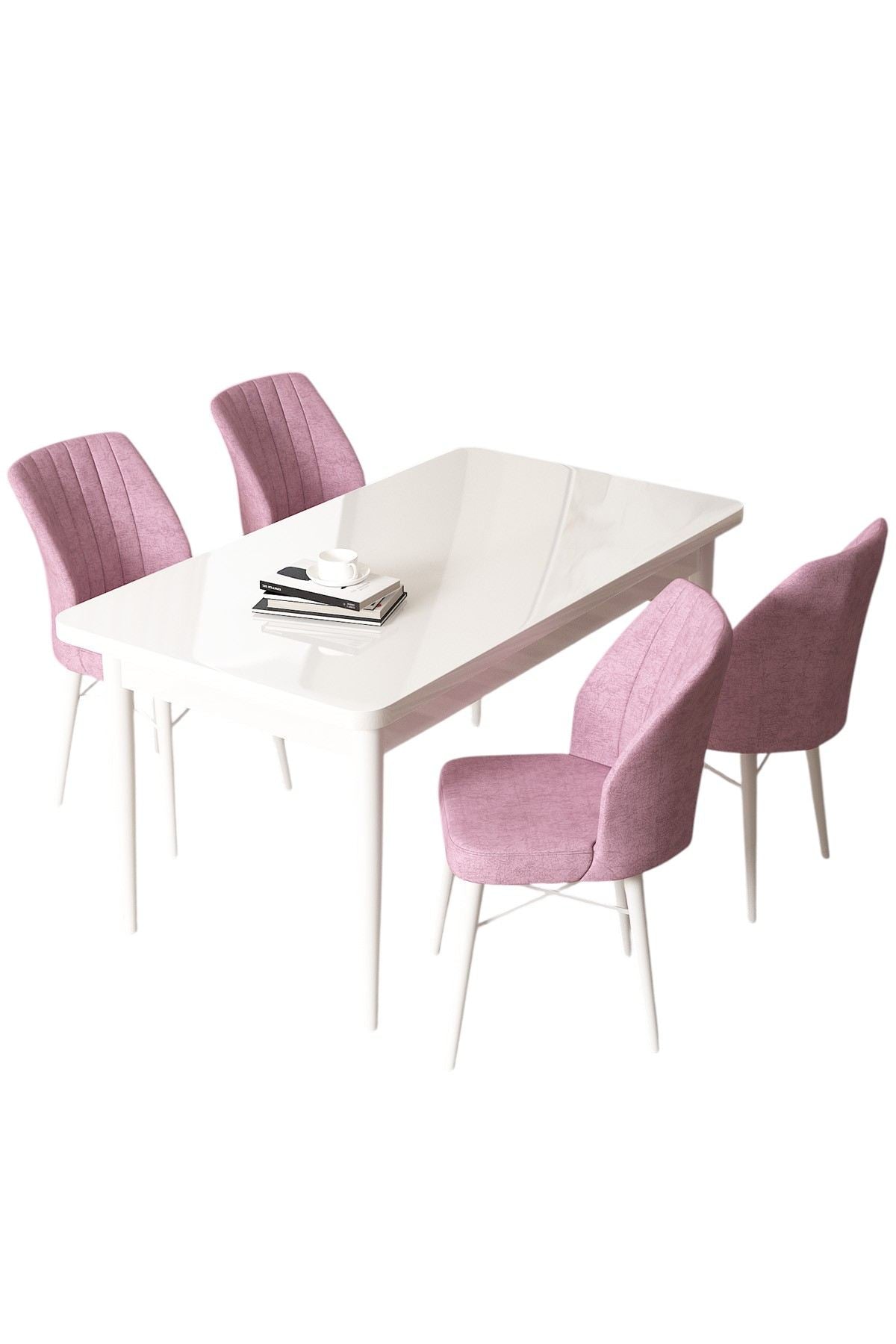Conjunto de mesa de jantar e cadeiras (5 peças)-Arp-Branco
Rosa