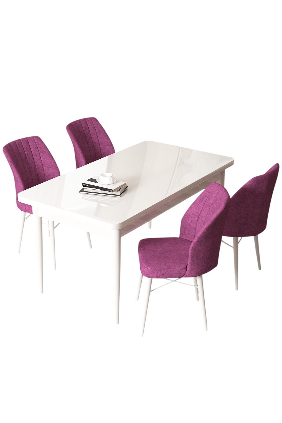 Conjunto de mesa de jantar e cadeiras (5 peças)-Arp-Branco
Roxo