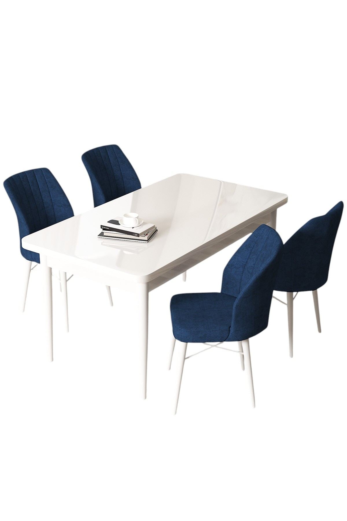 Conjunto de mesa de jantar e cadeiras (5 peças)-Arp-Branco
Azul-marinho