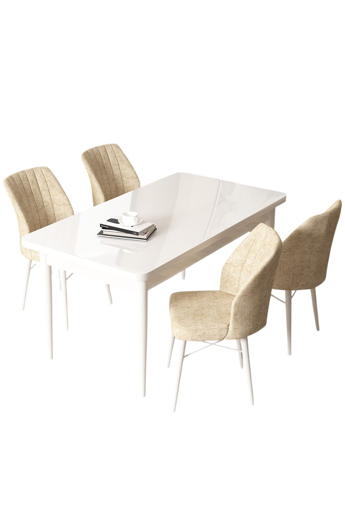 Conjunto de mesa de jantar e cadeiras (5 peças)-Arp-Branco
Creme