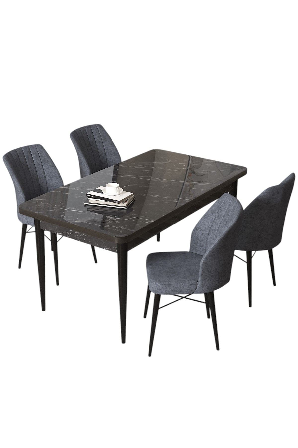 Conjunto de mesa de jantar e cadeiras (5 peças)-Arp-Mármore Preto
Fumaça
