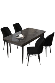 Conjunto de mesa de jantar e cadeiras (5 peças)-Arp-Mármore Preto
Preto