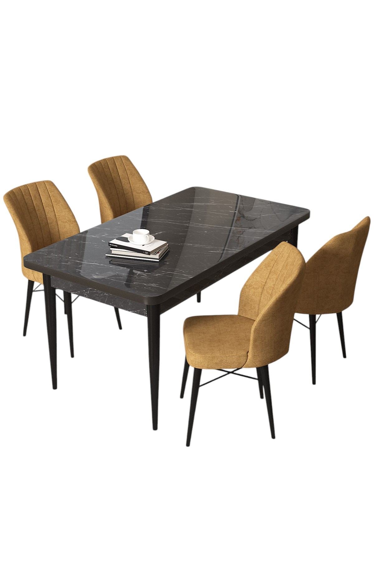Conjunto de mesa de jantar e cadeiras (5 peças)-Arp-Mármore Preto
Cappuccino