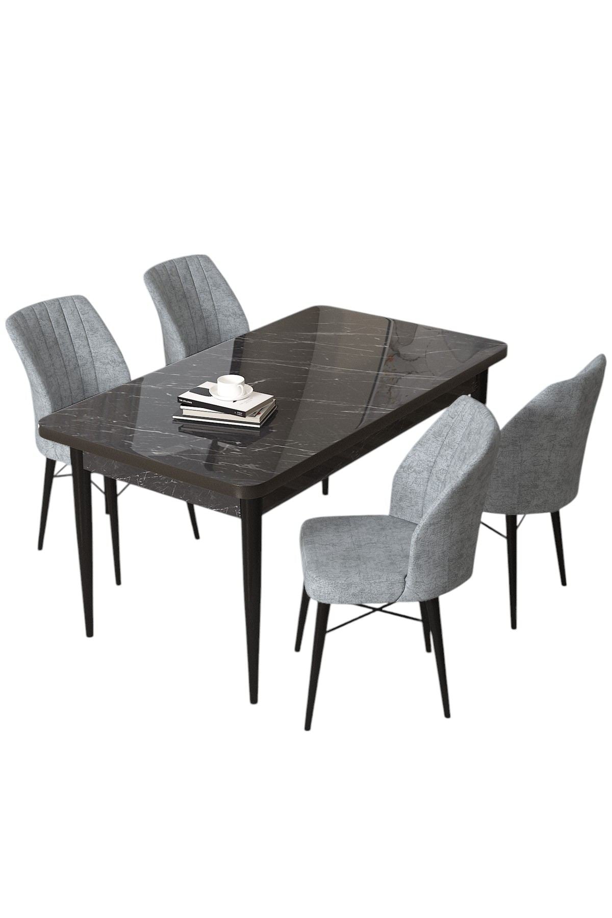 Conjunto de mesa de jantar e cadeiras (5 peças)-Arp-Mármore Preto
Cinza