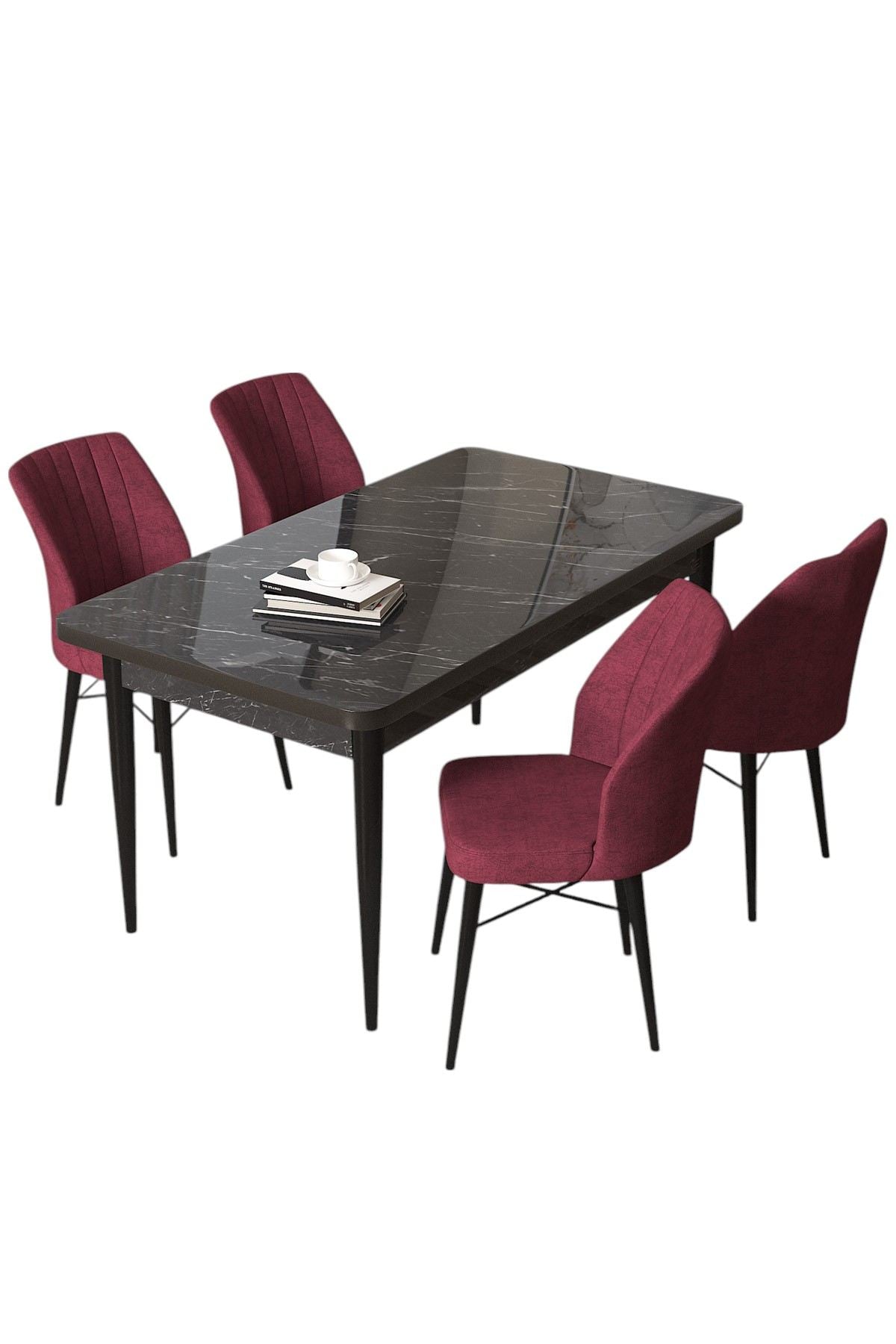 Conjunto de mesa de jantar e cadeiras (5 peças)-Arp-Mármore Preto
Borgonha