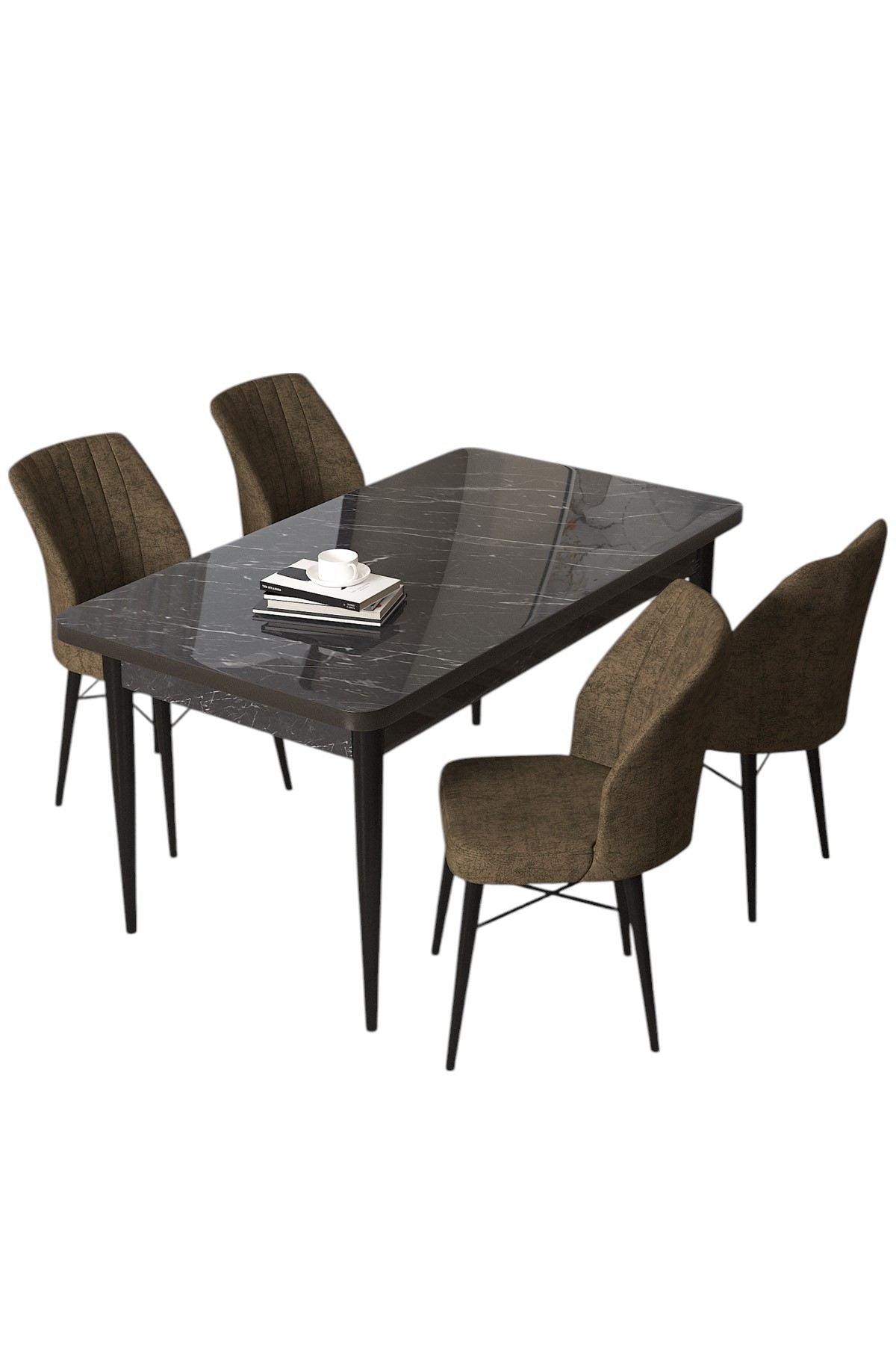 Conjunto de mesa de jantar e cadeiras (5 peças)-Arp-Mármore Preto
Marrom
