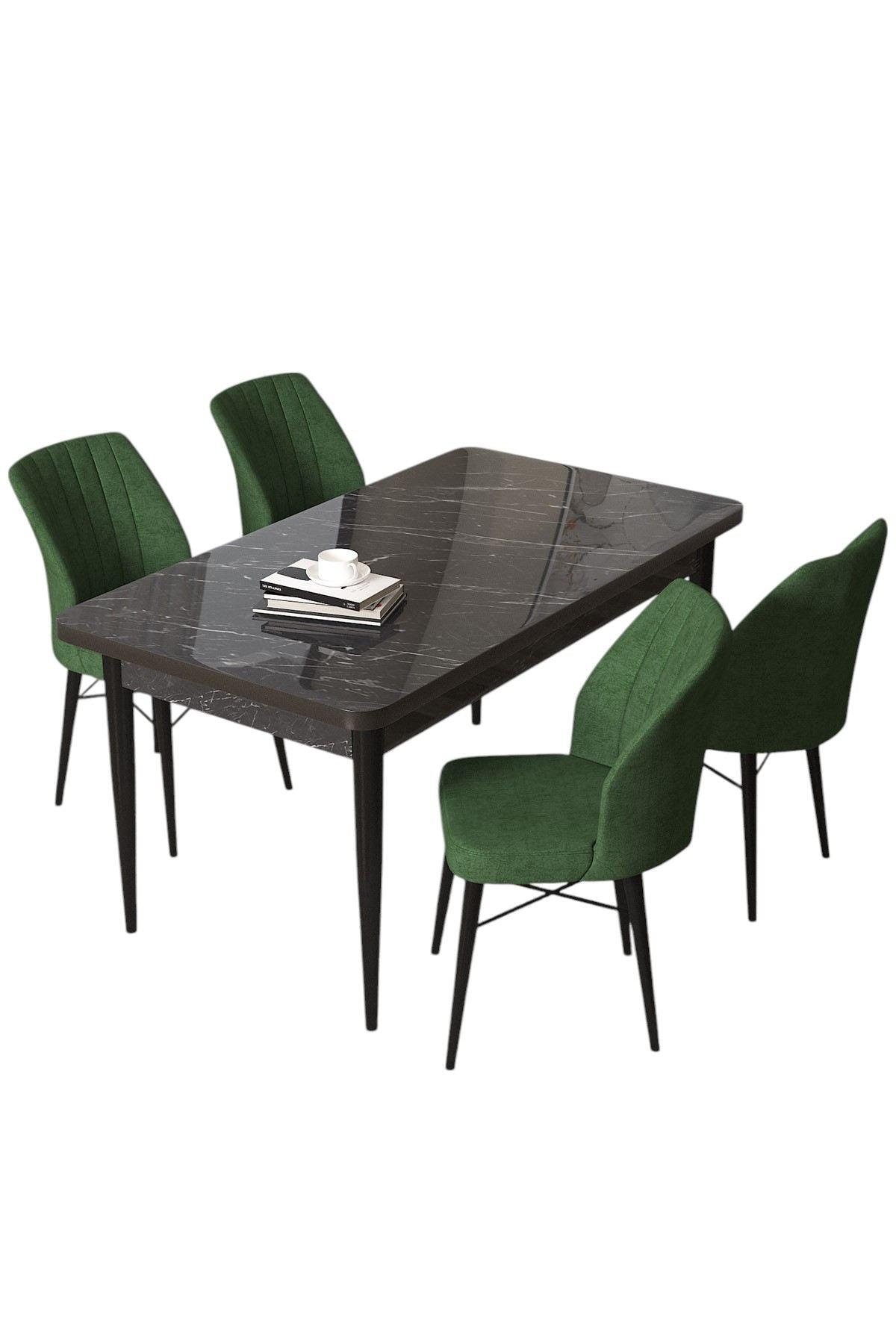 Conjunto de mesa de jantar e cadeiras (5 peças)-Arp-Mármore Preto
Cáqui