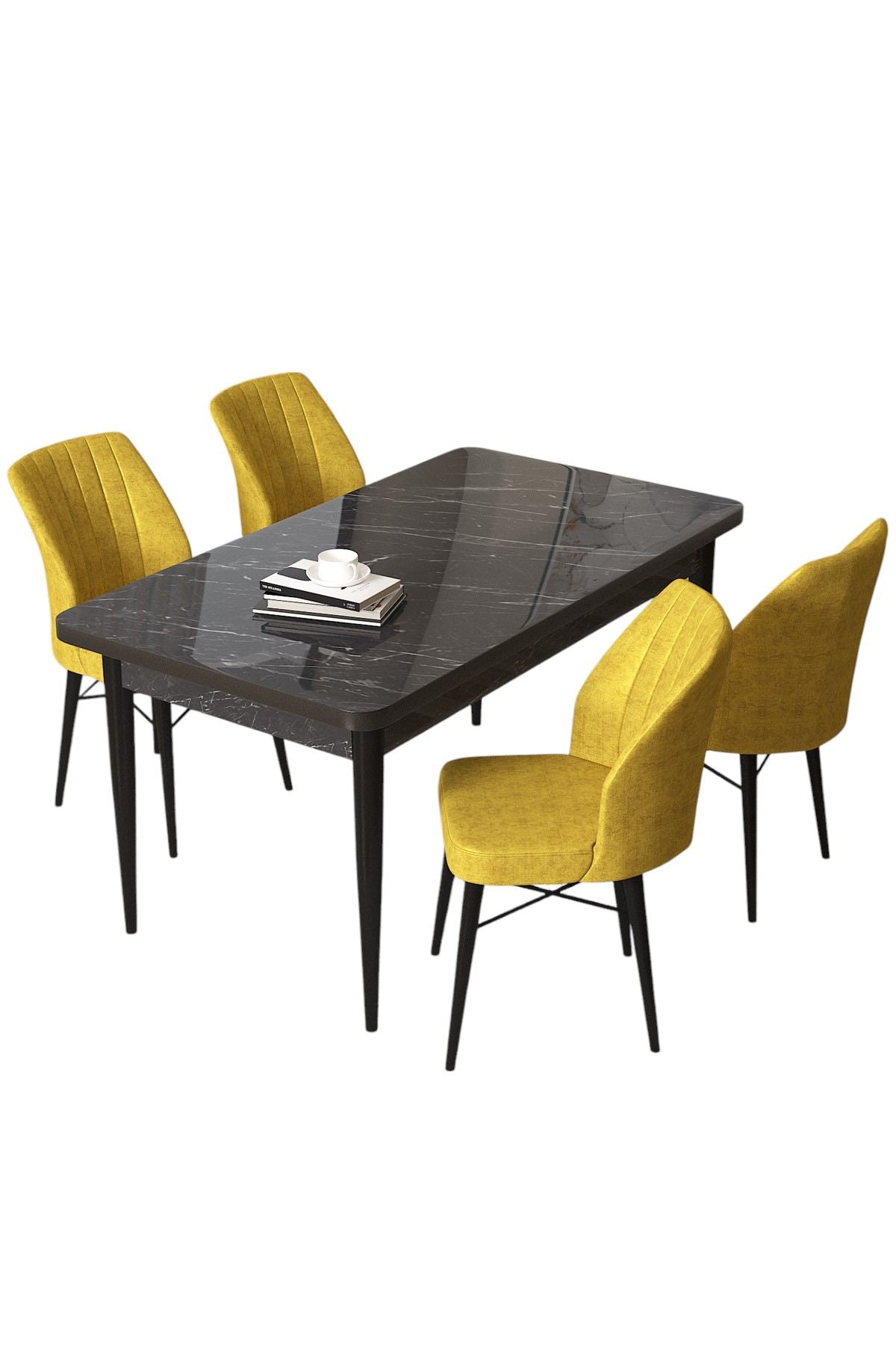 Conjunto de mesa de jantar e cadeiras (5 peças)-Arp-Mármore Preto
Mostarda