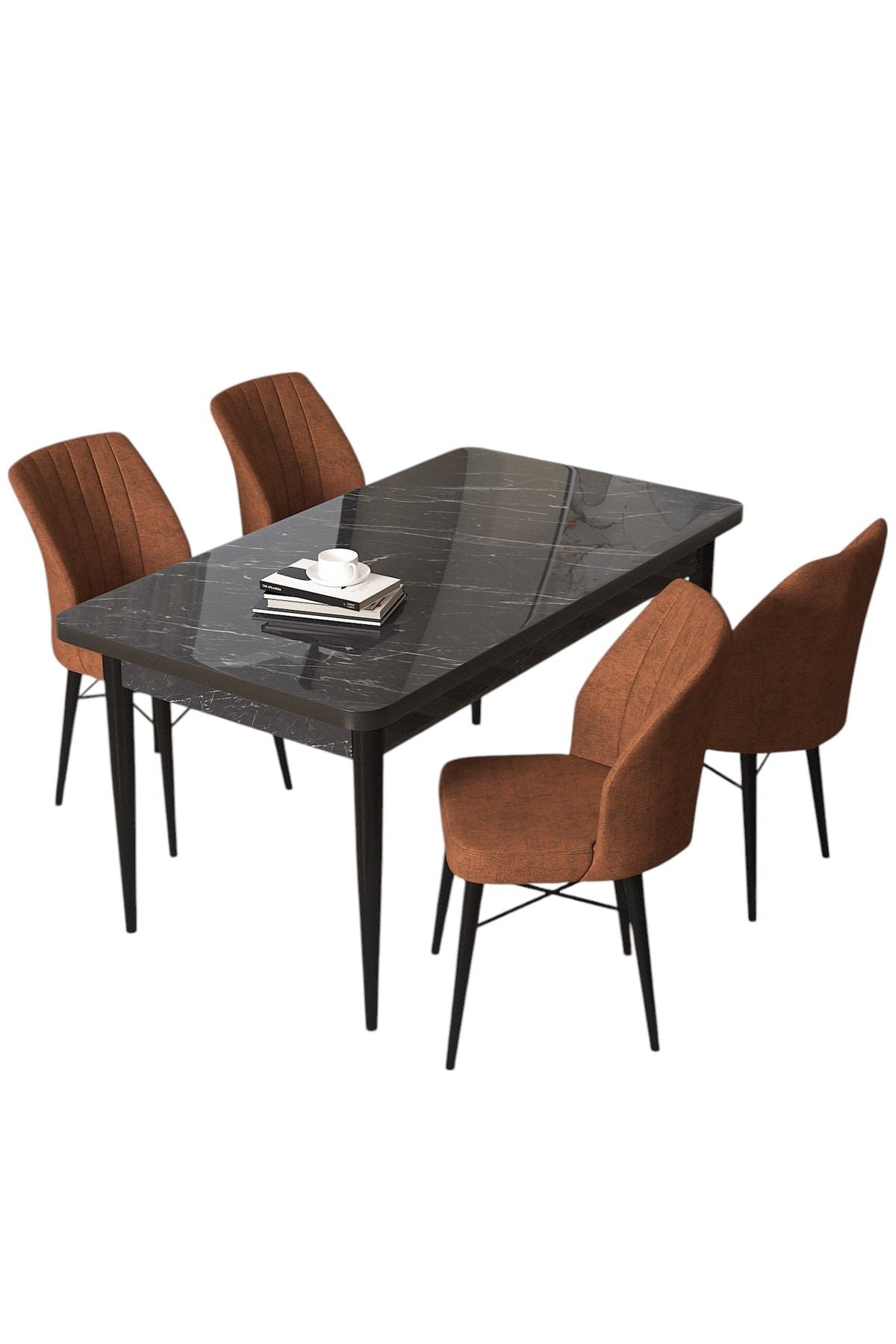 Conjunto de mesa de jantar e cadeiras (5 peças)-Arp-Mármore Preto
Azulejo Vermelho