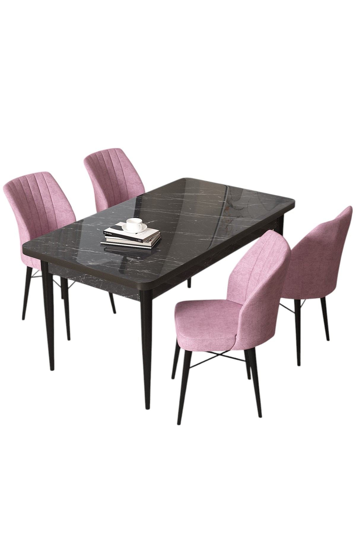 Conjunto de mesa de jantar e cadeiras (5 peças)-Arp-Mármore Preto
Rosa