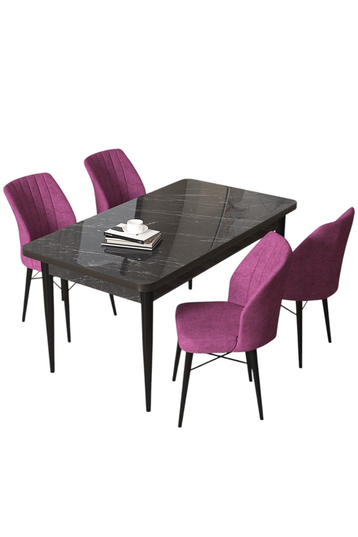Conjunto de mesa de jantar e cadeiras (5 peças)-Arp-Mármore Preto
Roxo
