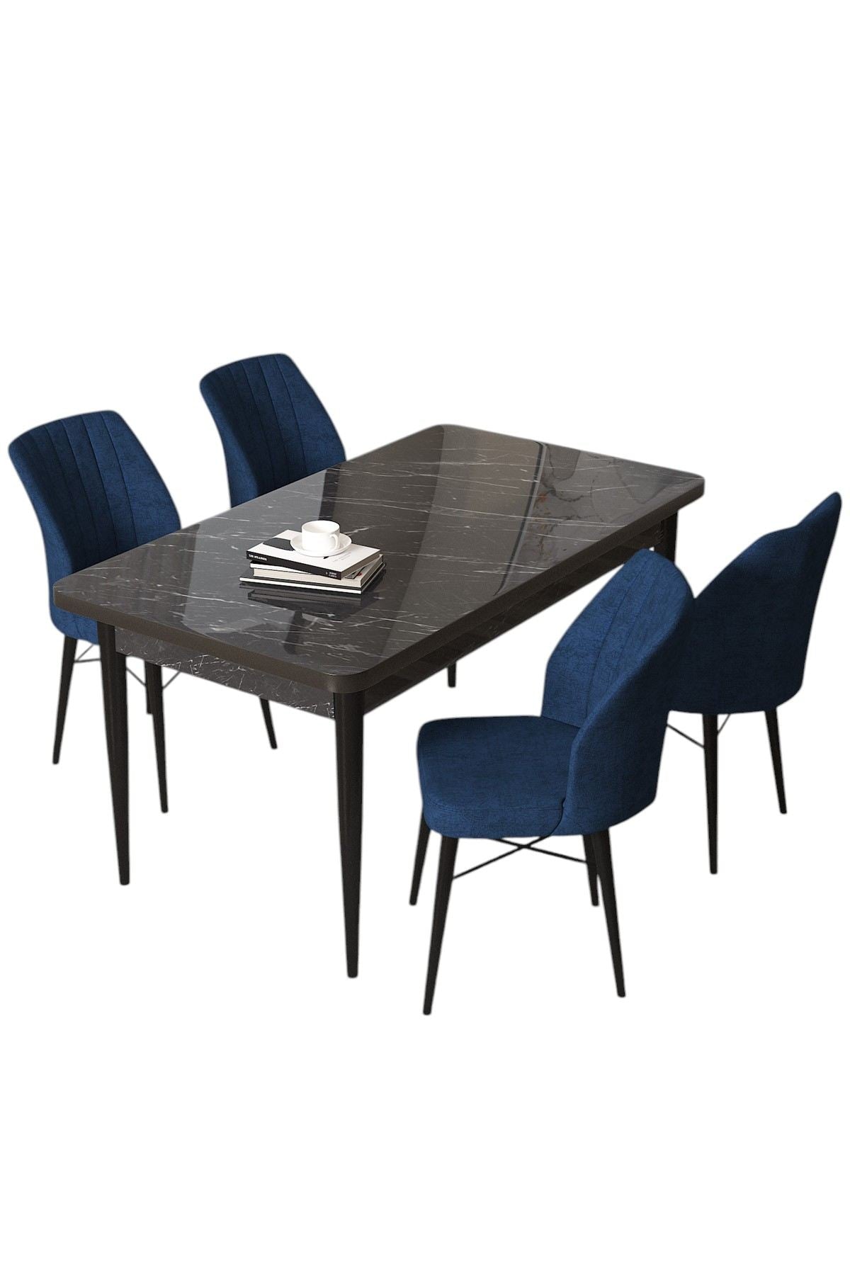 Conjunto de mesa de jantar e cadeiras (5 peças)-Arp-Mármore Preto
Azul Marinho