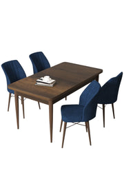 Conjunto de mesa de jantar e cadeiras – 110 cm largura – Azul Marinho, Barroco – Aglomerado, metal, madeira
