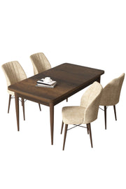Conjunto de mesa de jantar e cadeiras (5 peças) – 110 cm de largura x 76 cm de altura x 71 cm de profundidade – Barroco e Creme – Aglomerado e Metal