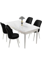 Conjunto de mesa de jantar e cadeiras – 110x76x71 cm – Branco e Preto – Aglomerado e metal