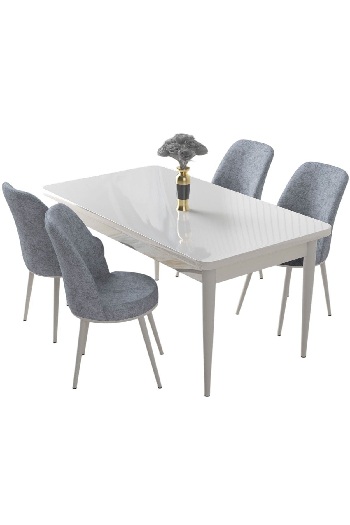 Conjunto de mesa de jantar e cadeiras (5 peças)-Nil-Branco
Cinza