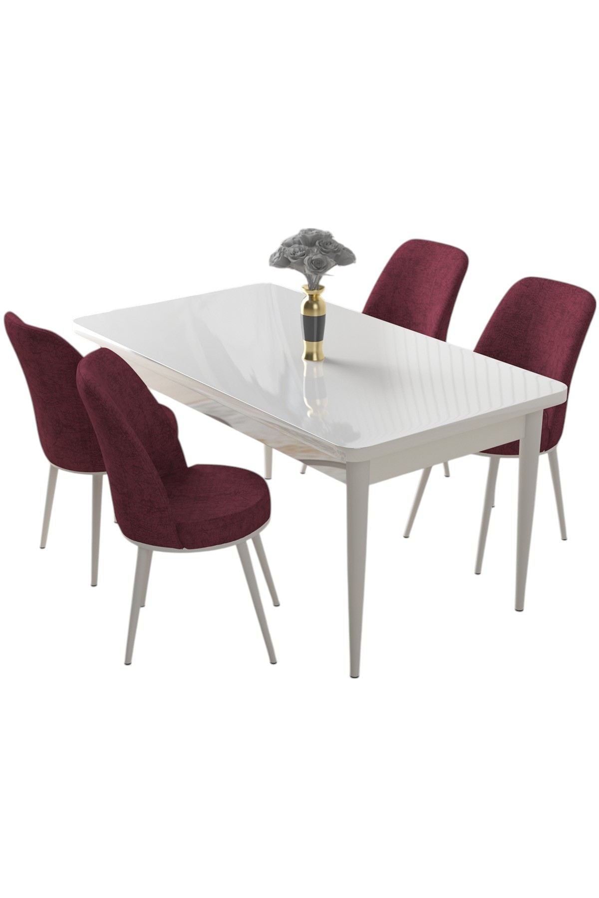 Conjunto de mesa de jantar e cadeiras (5 peças)-Nil-Branco
Bordô