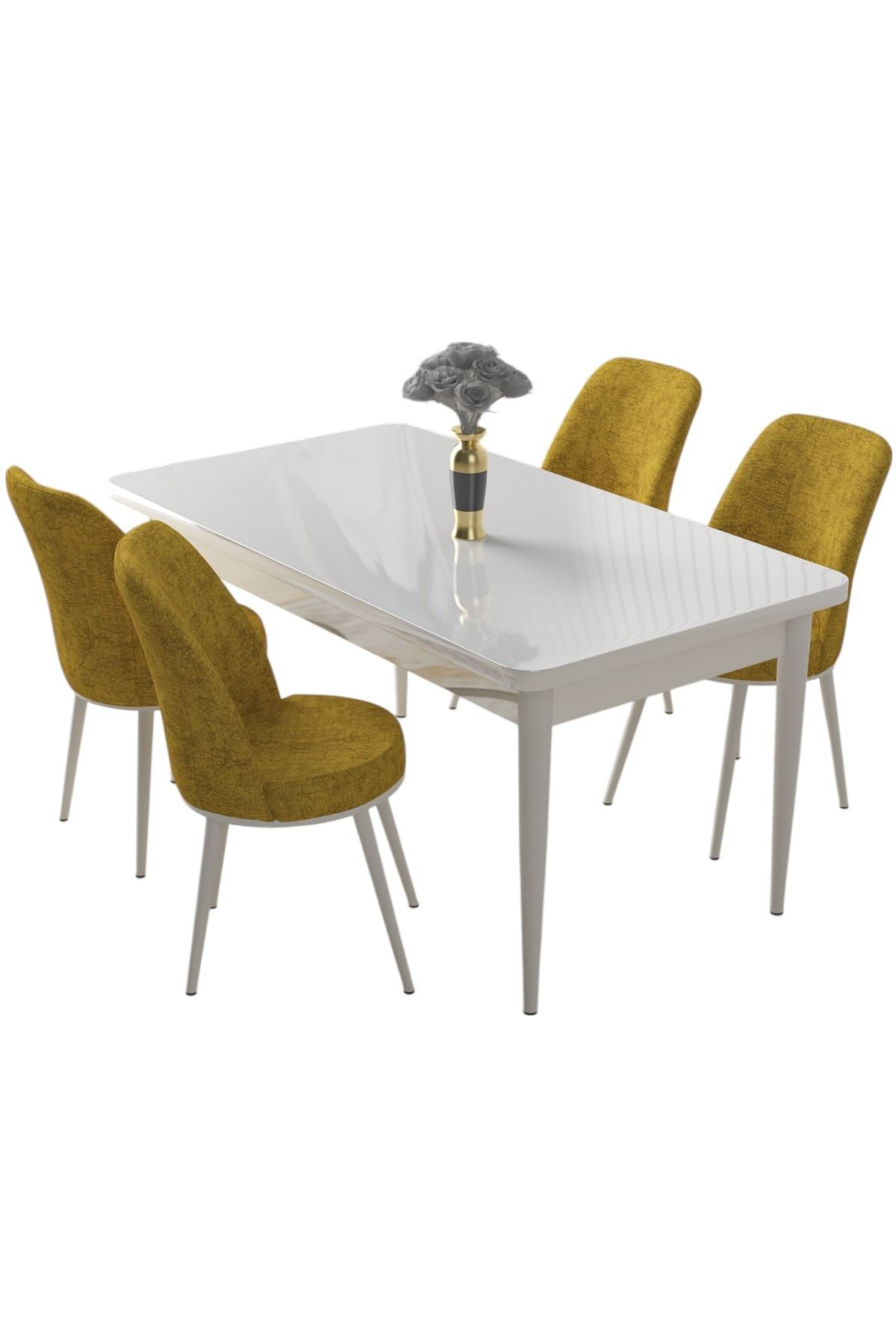 Conjunto de mesa de jantar e cadeiras (5 peças)-Nil-Mostarda
branca