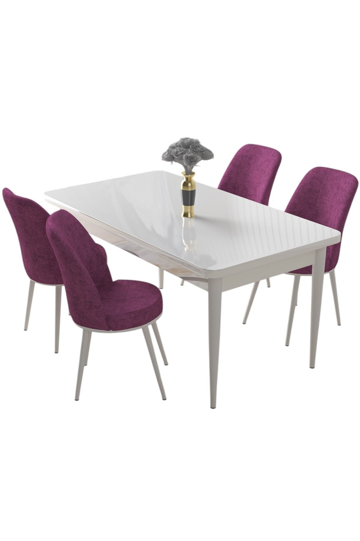 Conjunto de mesa de jantar e cadeiras (5 peças)-Nil-Branco
Roxo