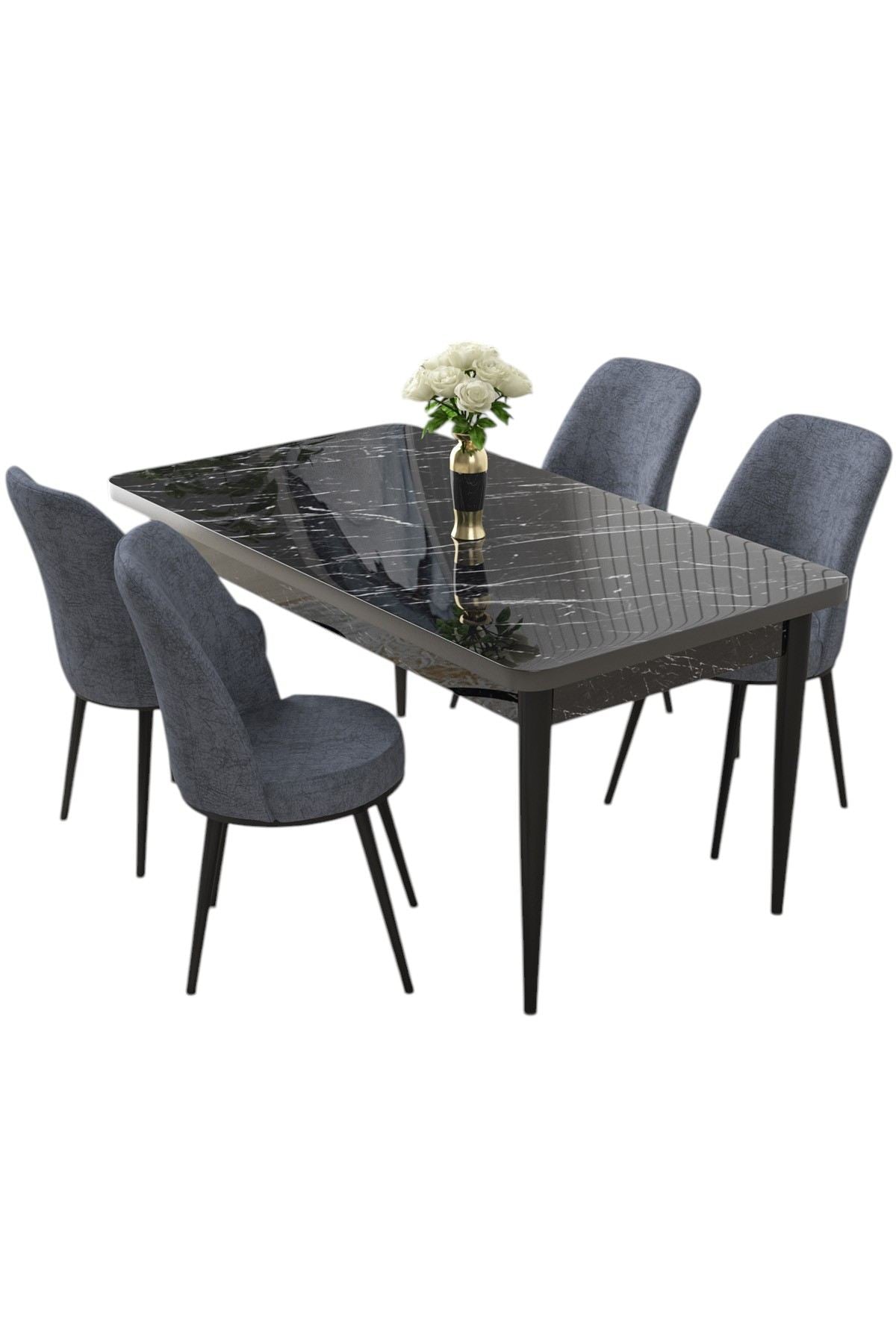 Conjunto de mesa de jantar e cadeiras (5 peças)-Nil-Mármore Preto
Fumaça