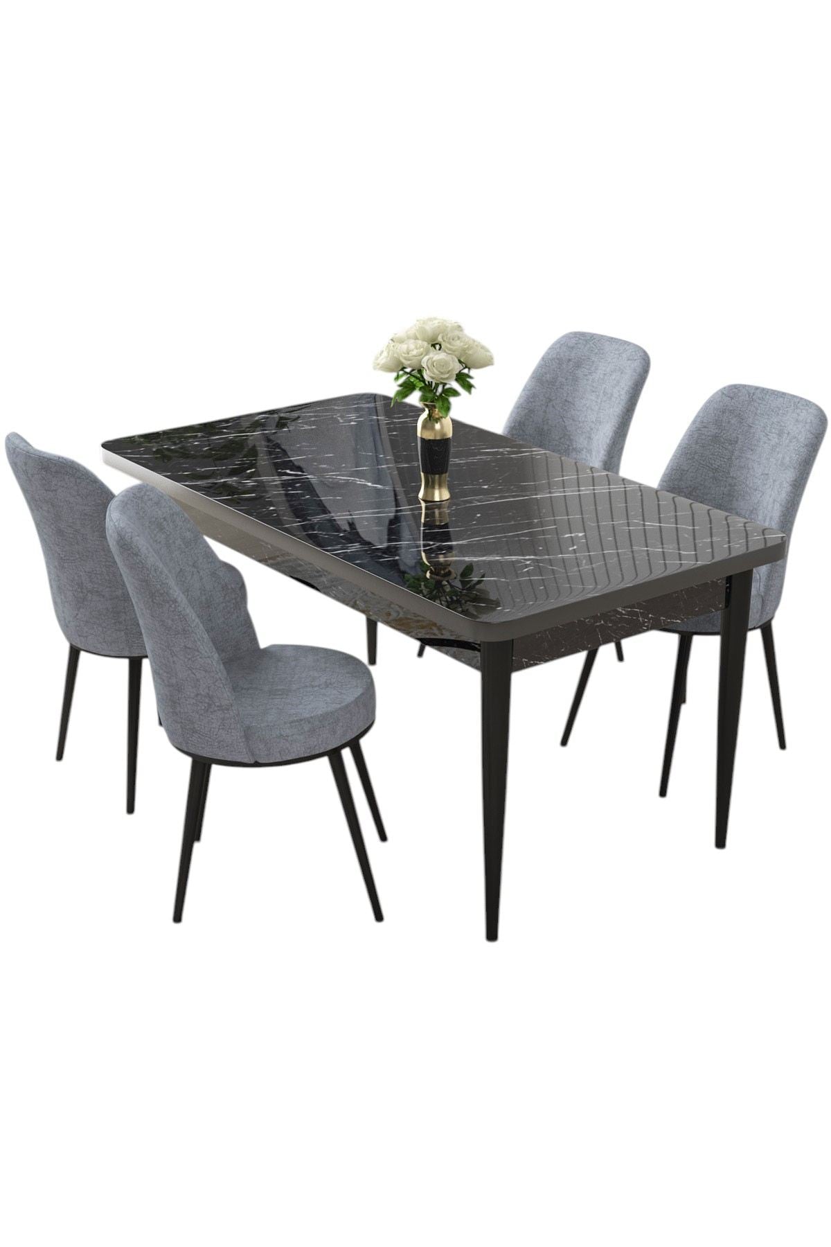 Conjunto de mesa de jantar e cadeiras (5 peças)-Nil-Mármore Preto
Cinza
