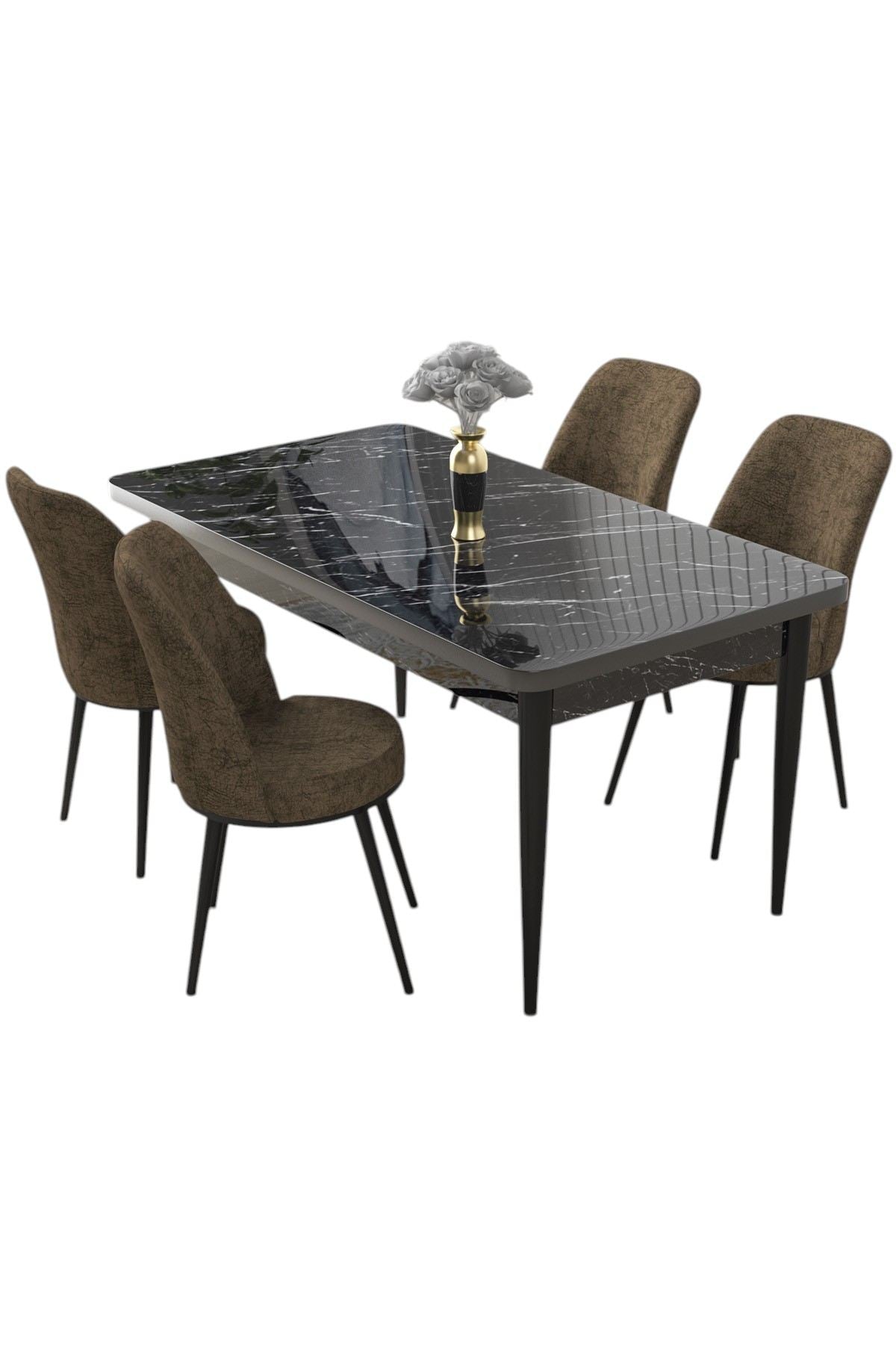 Conjunto de mesa de jantar e cadeiras (5 peças)-Nil-Mármore Preto
Marrom