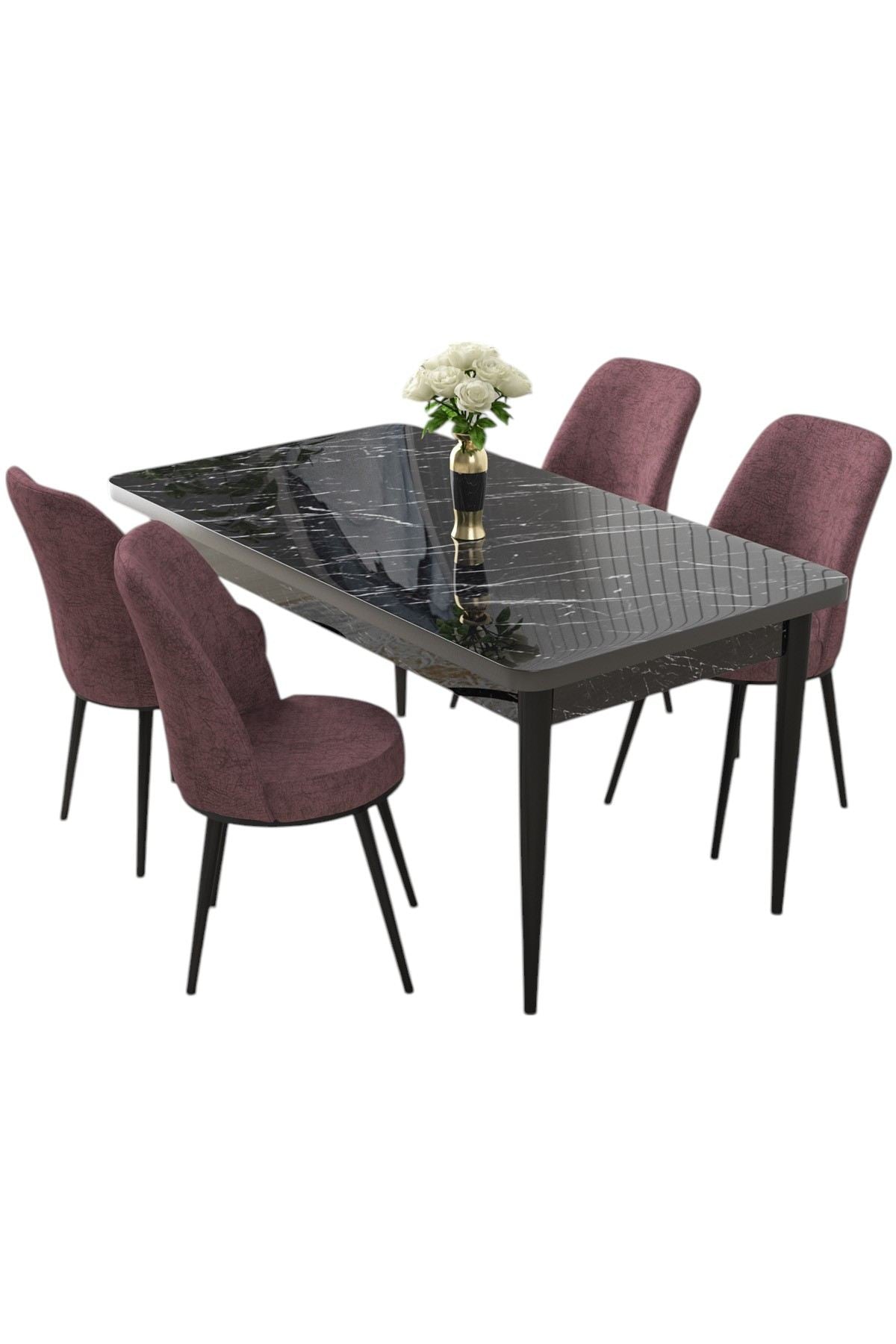 Conjunto de mesa de jantar e cadeiras (5 peças)-Nil-Mármore Preto
Rosa Empoeirado