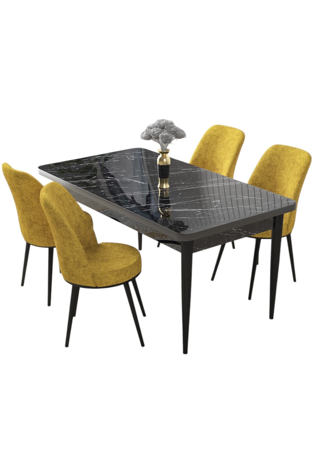 Conjunto de mesa de jantar e cadeiras (5 peças)-Nil-Mármore Preto
Mostarda