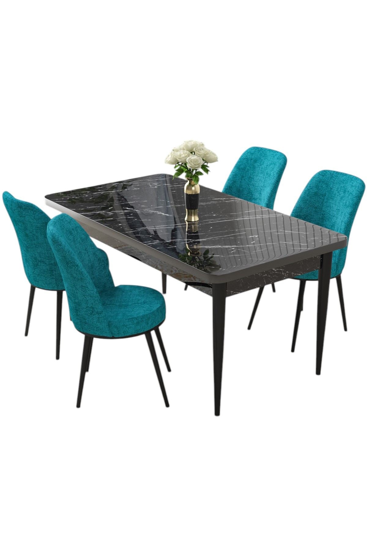 Conjunto de mesa de jantar e cadeiras (5 peças)-Nil-Mármore Preto
Turquesa