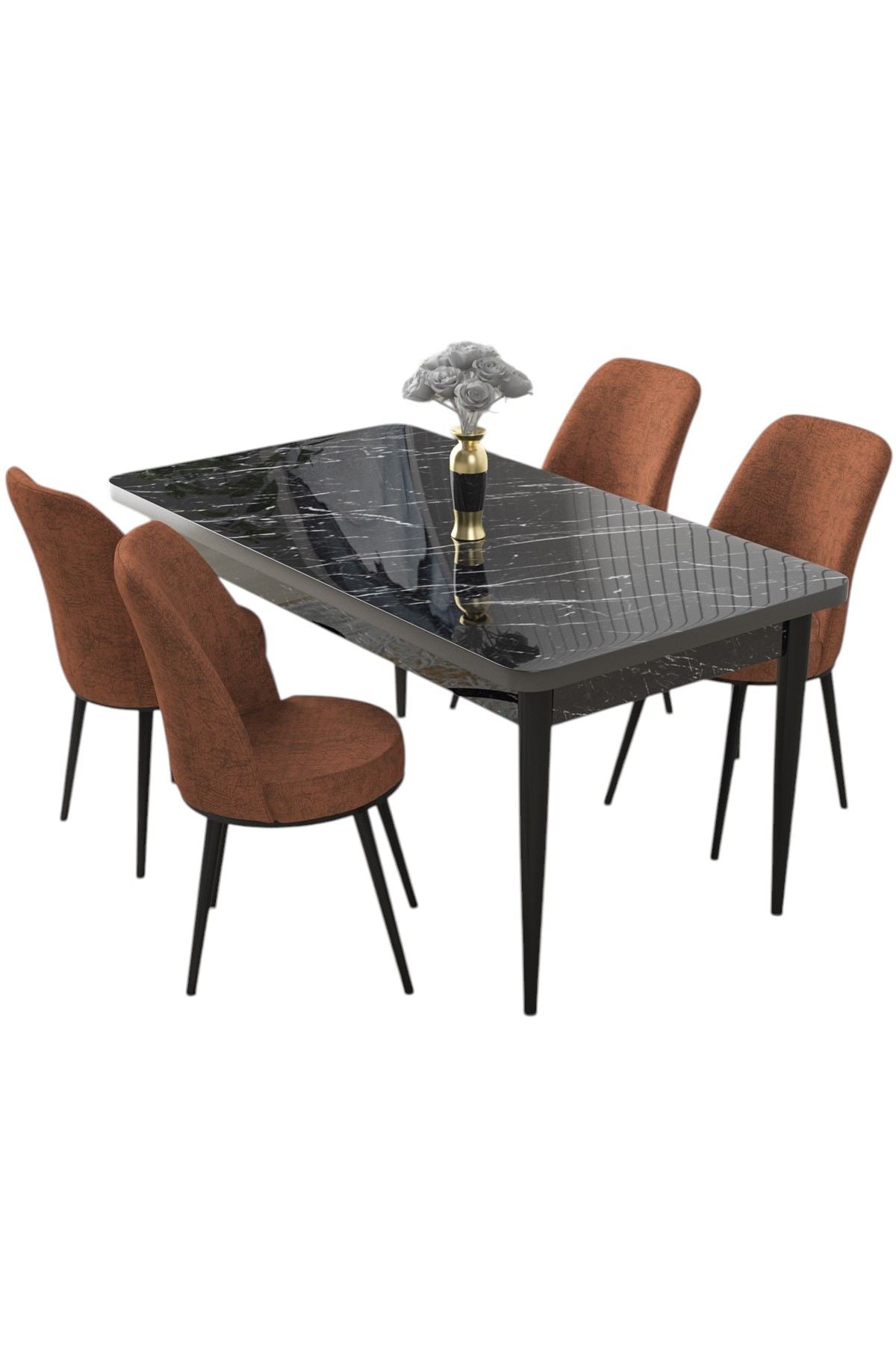 Conjunto de mesa de jantar e cadeiras (5 peças)-Nil-Mármore Preto
Azulejo Vermelho