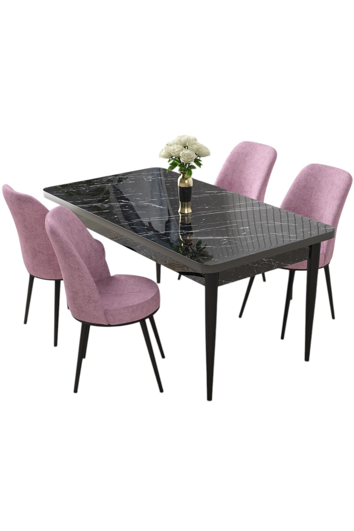 Conjunto de mesa de jantar e cadeiras (5 peças)-Nil-Mármore Preto
Rosa