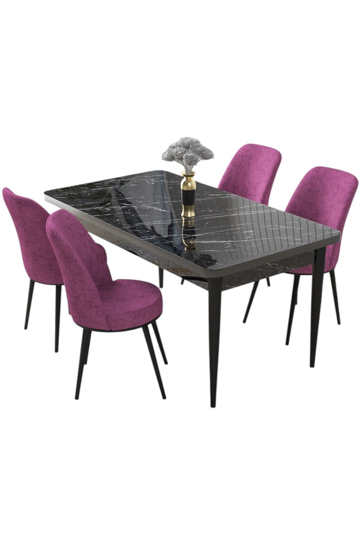 Conjunto de mesa de jantar e cadeiras (5 peças)-Nil-Mármore Preto
Roxo